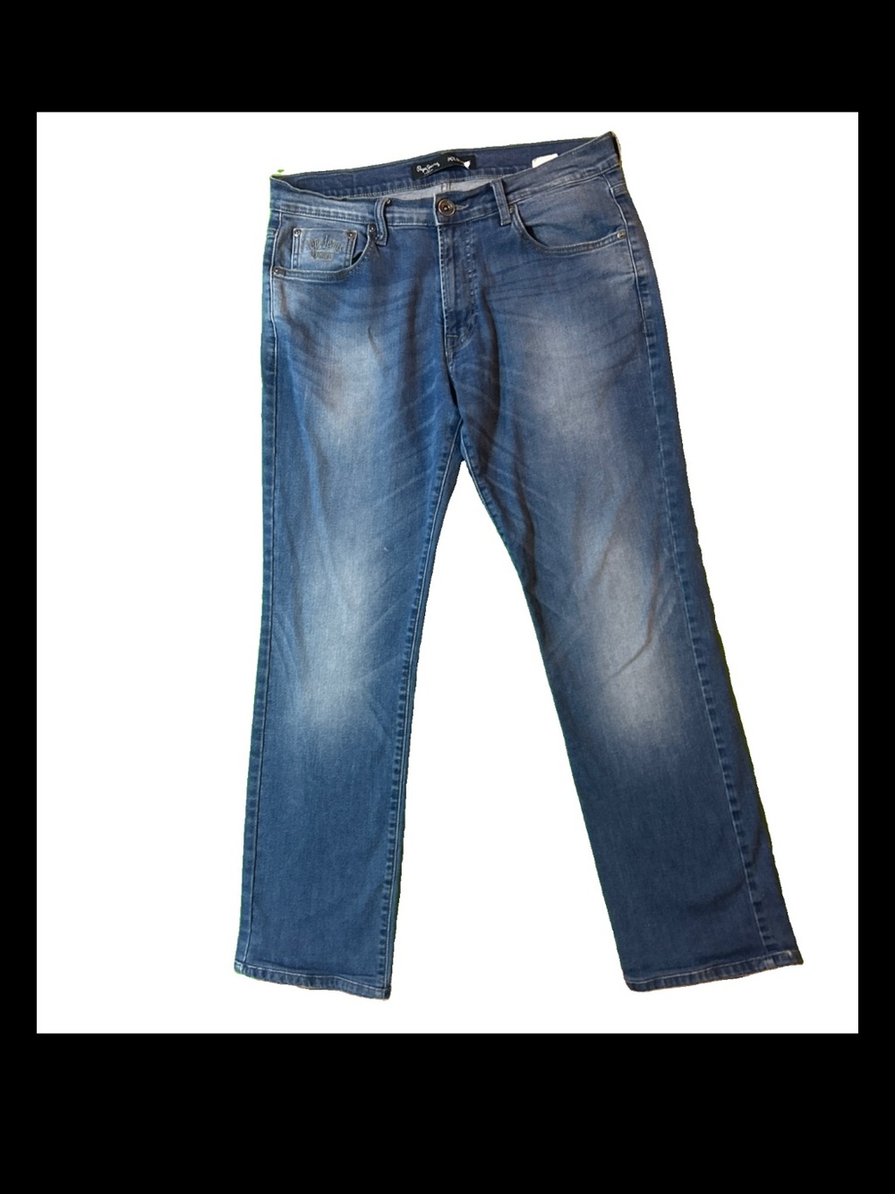 Pepe Jeans London Men 34x30 Blue Straight Leg Holborne Mid Rise Y2K Zip Preppy